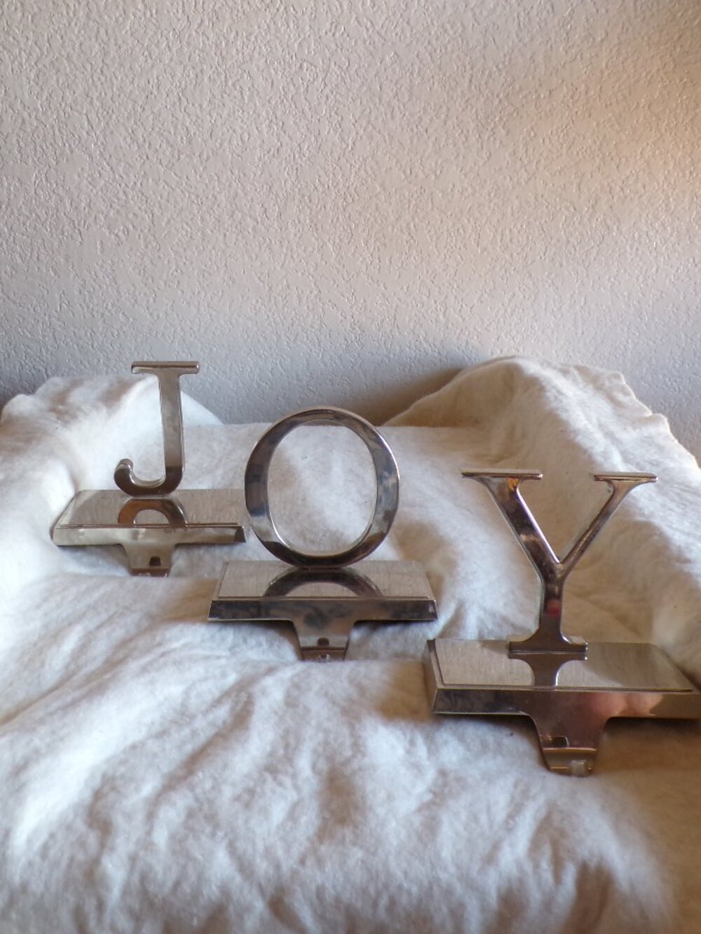 Silver J O Y Christmas Stocking Hangers Metal Set of 3